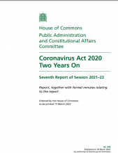 Coronavirus Act 2020 Two Years On: Seventh Report of Session 2021–22: Report, together with formal minutes relating to the report